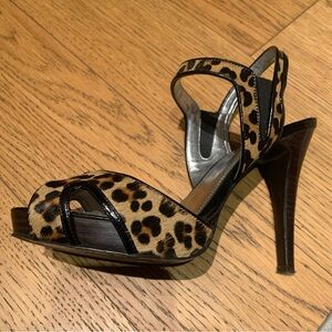 Calvin Klein Leopard Pony Hair Platform Stiletto Heels 7.5M 4.5” Heel